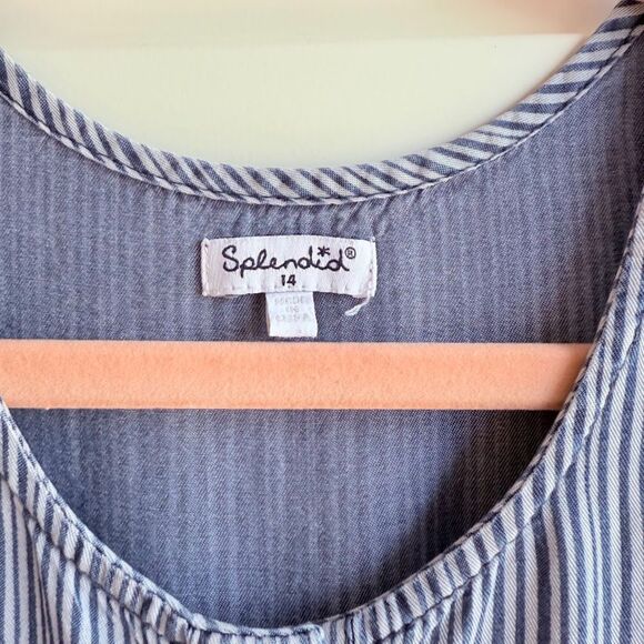 Splendid Chambray Stripe High-Low Mini Dress in Blue & White size 14 juniors - Picture 4 of 7